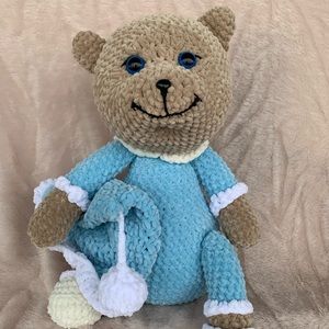Handmade plush cute bear in pajamas. Size sitting 37cm/ 14inch